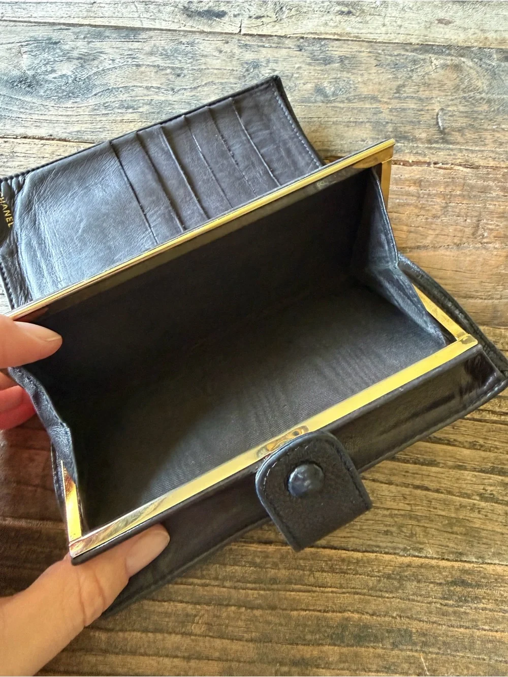 CHANEL Black Quilted Caviar Leather CC Fold Wallet